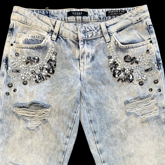 Guess Denim - Guess light wash bling rhinestone studded distressed glam edgy chic jeans NWT 26